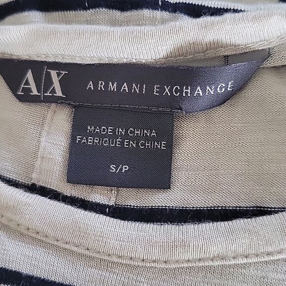 Small Armani Exchange tuxedo tail tan & black striped short sleeve knit top - Picture 5 of 6